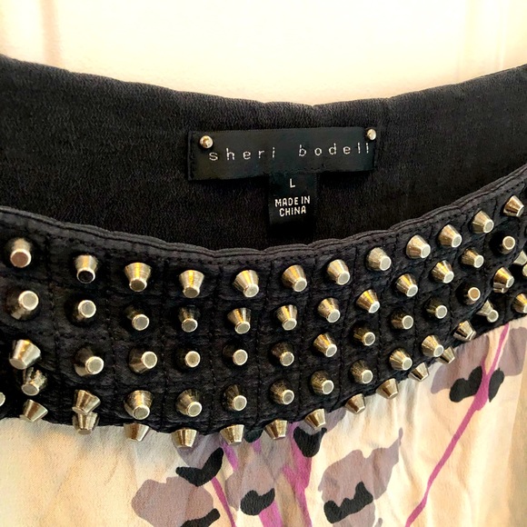 Studded Floral Print Silk Dress by Sheri Bodell- L - Picture 12 of 16